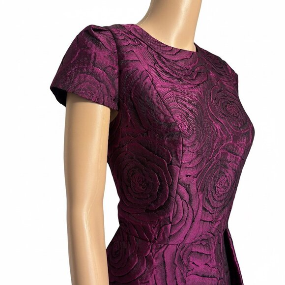 Carmen Marc Valvo Plum Jacquard Sheath Dress - Size 6 - Picture 3 of 4